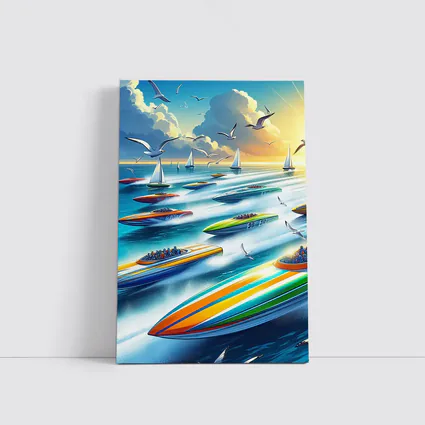 Colorful Speed Boats Racing on Open Ocean