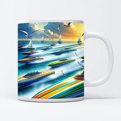 Colorful Speed Boats Racing on Open Ocean