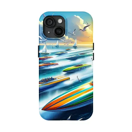 Colorful Speed Boats Racing on Open Ocean