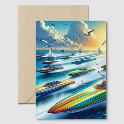 Colorful Speed Boats Racing on Open Ocean