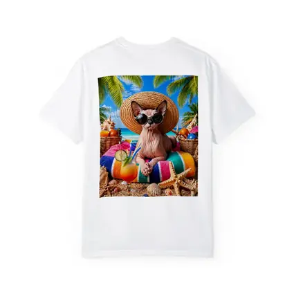Sphynx Cat Relaxing on Tropical Beach