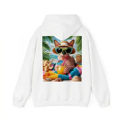 Sphynx Cat Relaxing On Tropical Beach