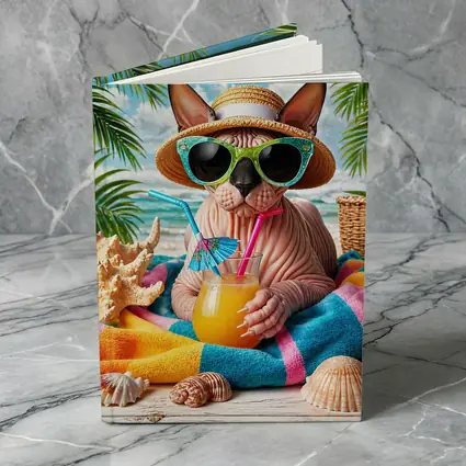Sphynx Cat Relaxing On Tropical Beach