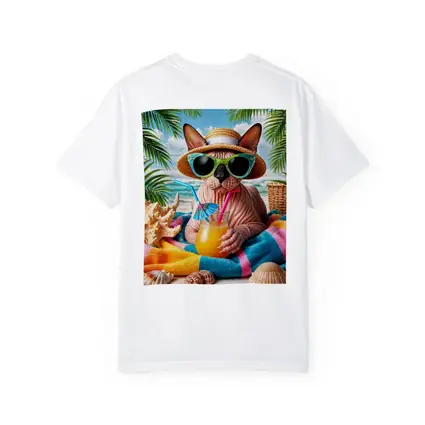 Sphynx Cat Relaxing On Tropical Beach