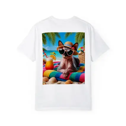 Sphynx Cat Relaxing On Tropical Beach