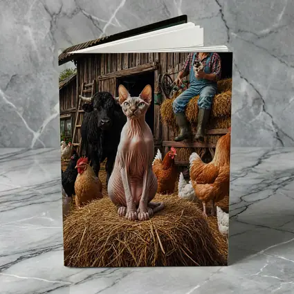 Sphynx Cat on Farm with Chickens