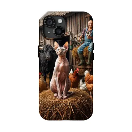 Sphynx Cat on Farm with Chickens