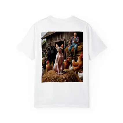 Sphynx Cat on Farm with Chickens