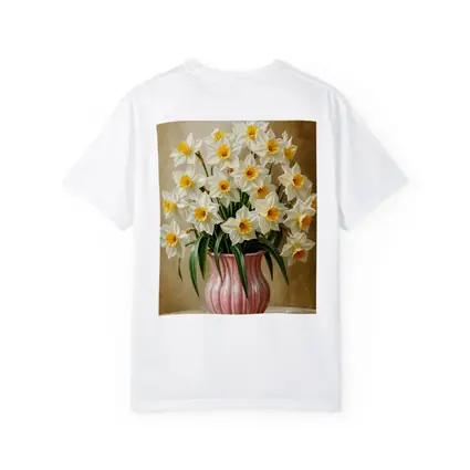 White Daffodils Pink Vase Warm Beige Background
