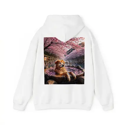 Golden Retriever Soaking in Cherry Blossom Onsen