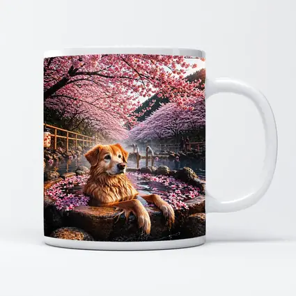 Golden Retriever Soaking in Cherry Blossom Onsen