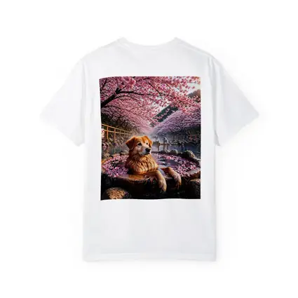 Golden Retriever Soaking in Cherry Blossom Onsen