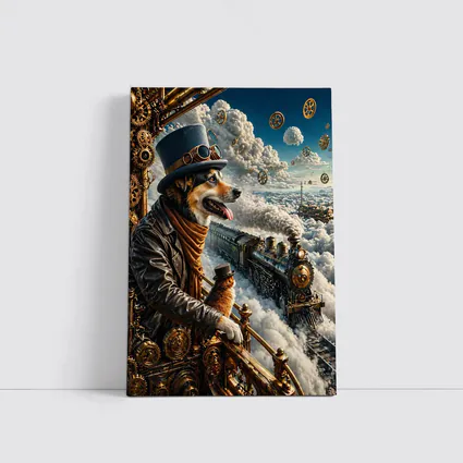 Steampunk Corgi Dog Top Hat Steam Train