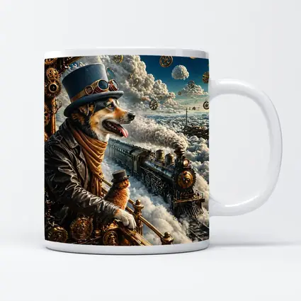 Steampunk Corgi Dog Top Hat Steam Train