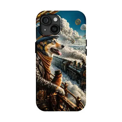 Steampunk Corgi Dog Top Hat Steam Train