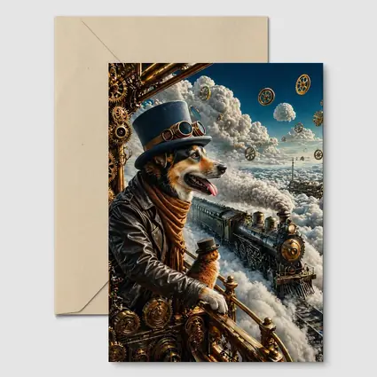 Steampunk Corgi Dog Top Hat Steam Train