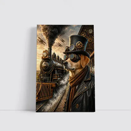 Steampunk Dog Top Hat Goggles Train Station