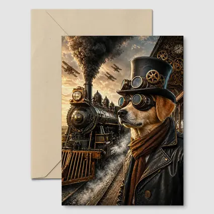 Steampunk Dog Top Hat Goggles Train Station