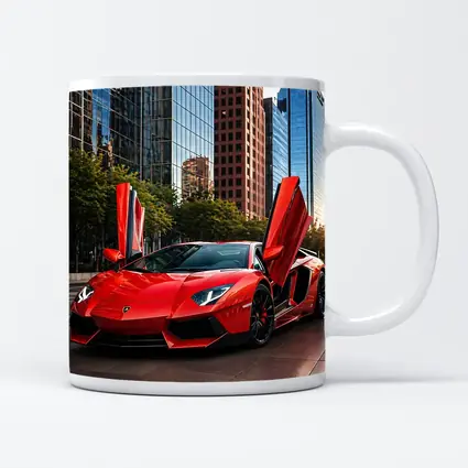 Red Lamborghini Aventador City Skyline Background