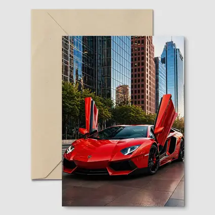 Red Lamborghini Aventador City Skyline Background