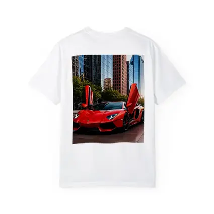 Red Lamborghini Aventador City Skyline Background