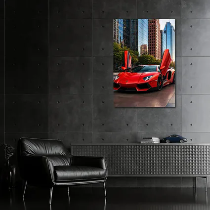 Red Lamborghini Aventador City Skyline Background
