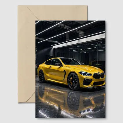 Yellow BMW M8 Parked in Dark Garage