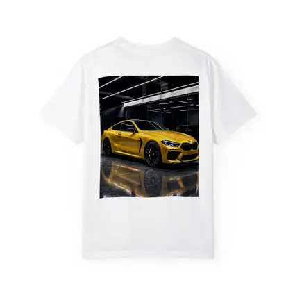 Yellow BMW M8 Parked in Dark Garage