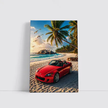 Red Honda S2000 Parked on Tropical Beach