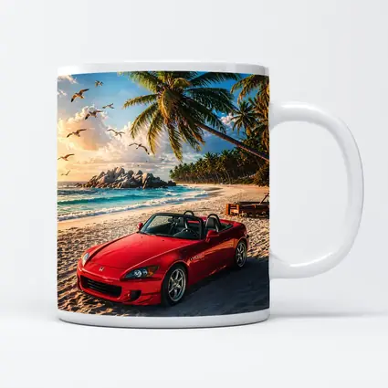 Red Honda S2000 Parked on Tropical Beach