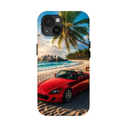 Red Honda S2000 Parked on Tropical Beach