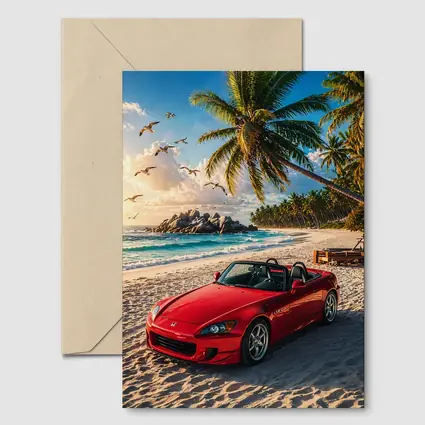 Red Honda S2000 Parked on Tropical Beach