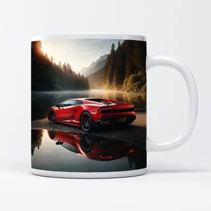 Red Lamborghini Huracan Forest Lake Reflection