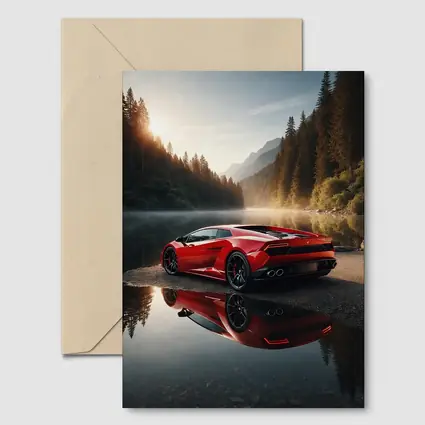 Red Lamborghini Huracan Forest Lake Reflection