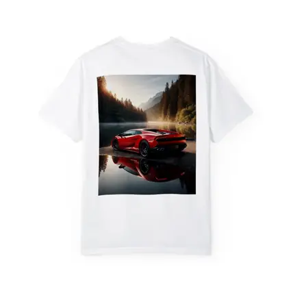 Red Lamborghini Huracan Forest Lake Reflection