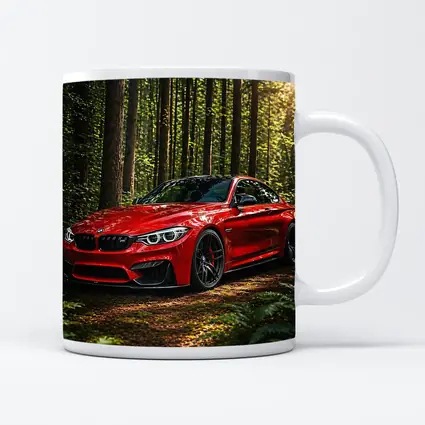 Red BMW M4 Parked In Forest