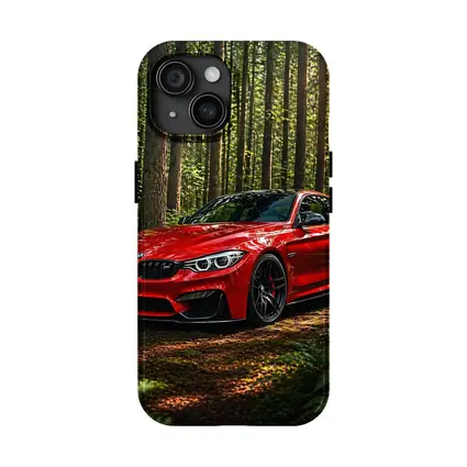 Red BMW M4 Parked In Forest