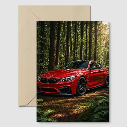 Red BMW M4 Parked In Forest