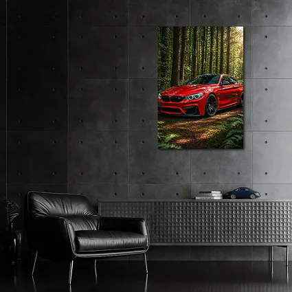 Red BMW M4 Parked In Forest