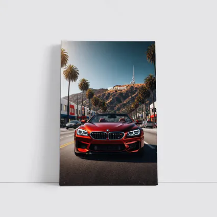 Red BMW M6 Hollywood Sign Los Angeles