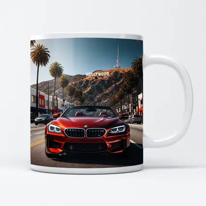 Red BMW M6 Hollywood Sign Los Angeles