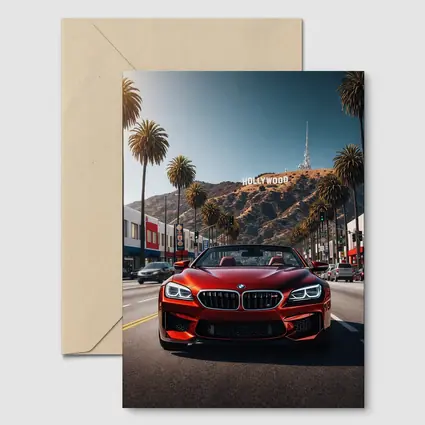 Red BMW M6 Hollywood Sign Los Angeles