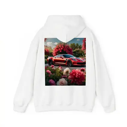 Red Chevrolet Corvette Z06 Among Pink Roses