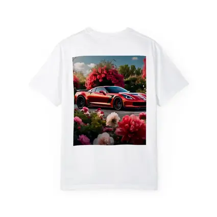 Red Chevrolet Corvette Z06 Among Pink Roses