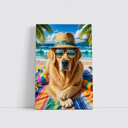 Golden Retriever Wearing Sunglasses on Beach