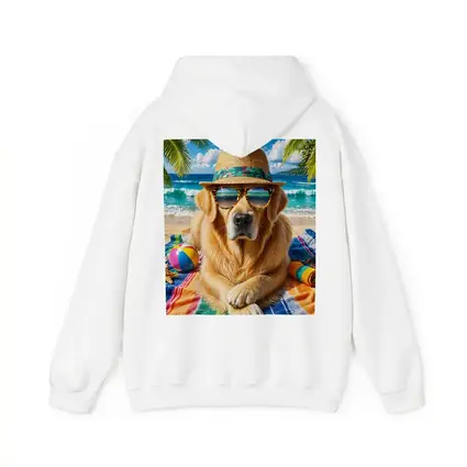 Golden Retriever Wearing Sunglasses on Beach