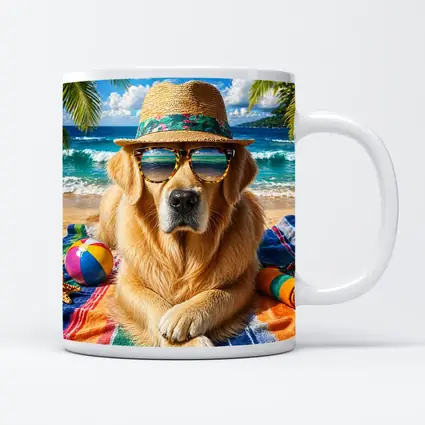 Golden Retriever Wearing Sunglasses on Beach