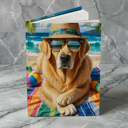 Golden Retriever Wearing Sunglasses on Beach