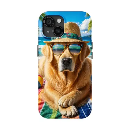 Golden Retriever Wearing Sunglasses on Beach