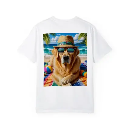 Golden Retriever Wearing Sunglasses on Beach